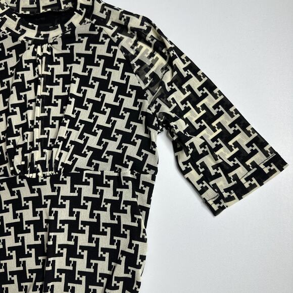 Y2K Geometric Print Ruched Top High Neck Cyber Indie Mod Retro Medium Minimalist - Picture 7 of 12